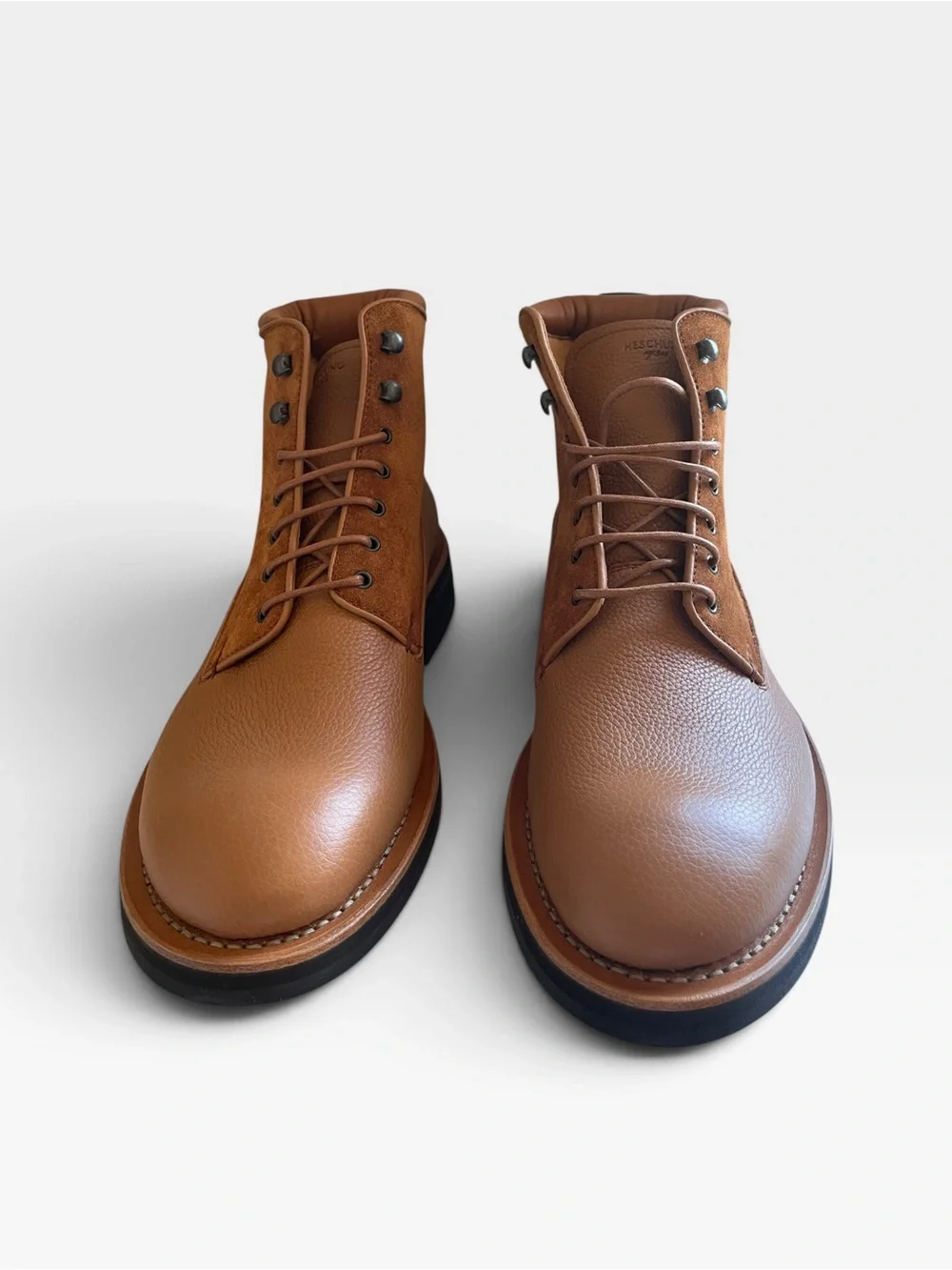 Heschung Raphia Boxing in Cognac Brown Leather Lace-Up Boots UK7 = US 7.5-8 New